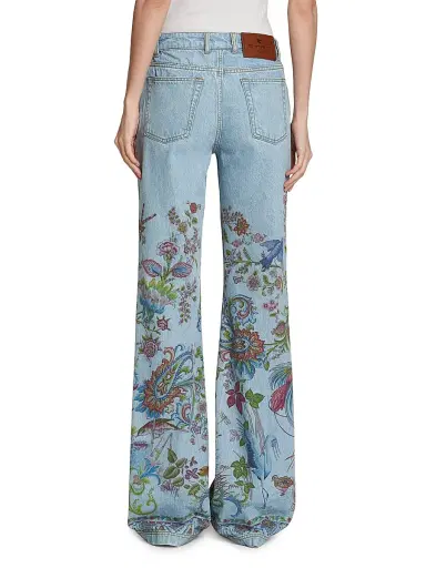 Etro Women's Floral-Embroidered Flared Jeans - Stampa Bianco | Thumbnail 5