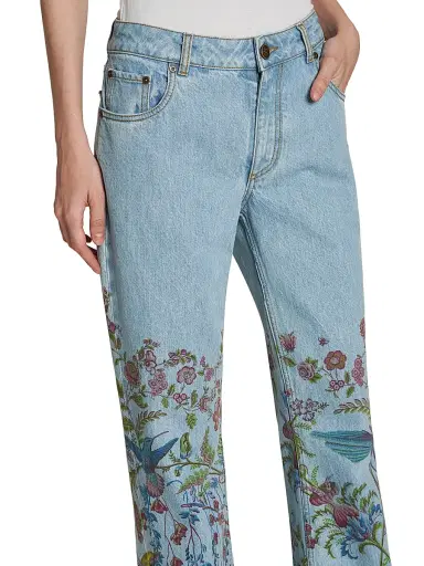 Etro Women's Floral-Embroidered Flared Jeans - Stampa Bianco | Thumbnail 6