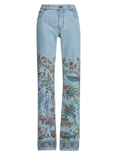 Etro Women's Floral-Embroidered Flared Jeans - Stampa Bianco | Thumbnail 1