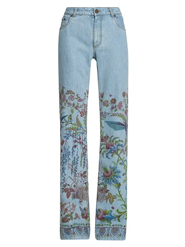 Etro Women's Floral-Embroidered Flared Jeans - Stampa Bianco
