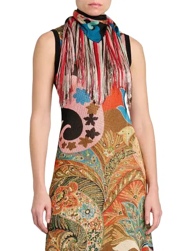 Etro Women's Fringed Paisley Scarf - Black Multi | Thumbnail 2 Etro Women's Fringed Paisley Scarf - Black Multi | Thumbnail 2