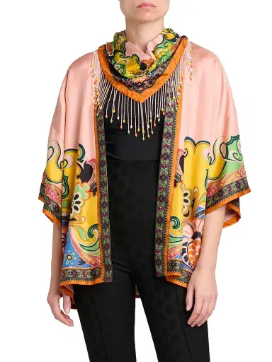Etro Women's Printed Fringed Silk Bandana - Printed Pink Base | Thumbnail 2 Etro Women's Printed Fringed Silk Bandana - Printed Pink Base | Thumbnail 2