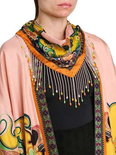 Etro Women's Printed Fringed Silk Bandana - Printed Pink Base | Thumbnail 3 Etro Women's Printed Fringed Silk Bandana - Printed Pink Base | Thumbnail 3