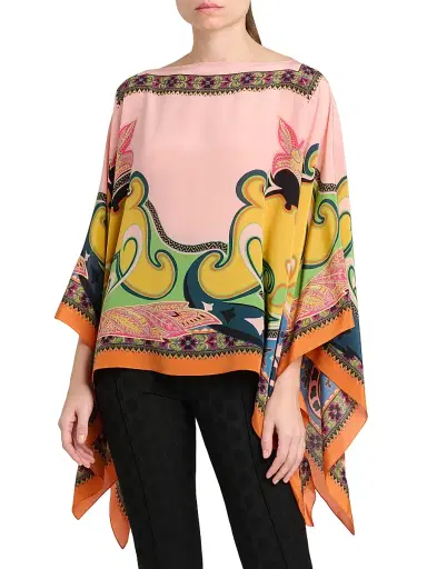 Etro Women's Printed Silk Poncho - Printed Pink Base | Thumbnail 3 Etro Women's Printed Silk Poncho - Printed Pink Base | Thumbnail 3