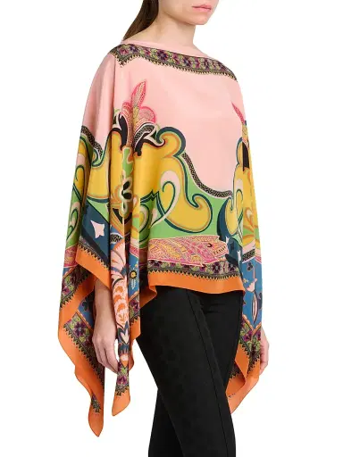 Etro Women's Printed Silk Poncho - Printed Pink Base | Thumbnail 4 Etro Women's Printed Silk Poncho - Printed Pink Base | Thumbnail 4