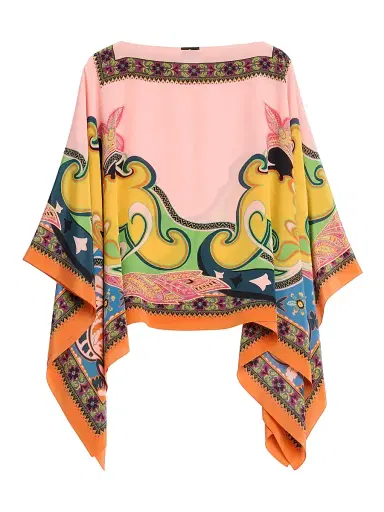 Etro Women's Printed Silk Poncho - Printed Pink Base | Thumbnail 1 Etro Women's Printed Silk Poncho - Printed Pink Base | Thumbnail 1