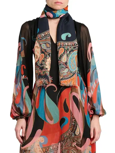 Etro Women's Boheme Paisley Printed Scarf - Printed Black Base | Thumbnail 2 Etro Women's Boheme Paisley Printed Scarf - Printed Black Base | Thumbnail 2