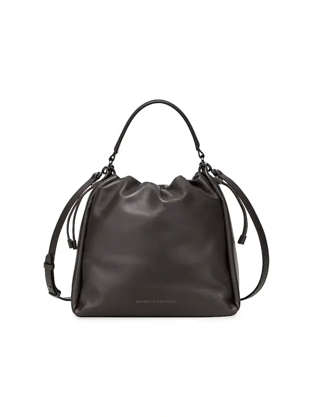 Brunello Cucinelli Women's Mellow Bucket Bag in Soft Leather with Monili - Brown