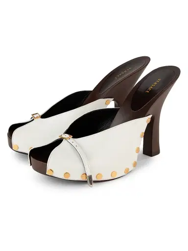 Versace Women's 105MM Studded Leather Clogs - Optical White Gold Palladium - Size 11 | Thumbnail 2 Versace Women's 105MM Studded Leather Clogs - Optical White Gold Palladium - Size 11 | Thumbnail 2