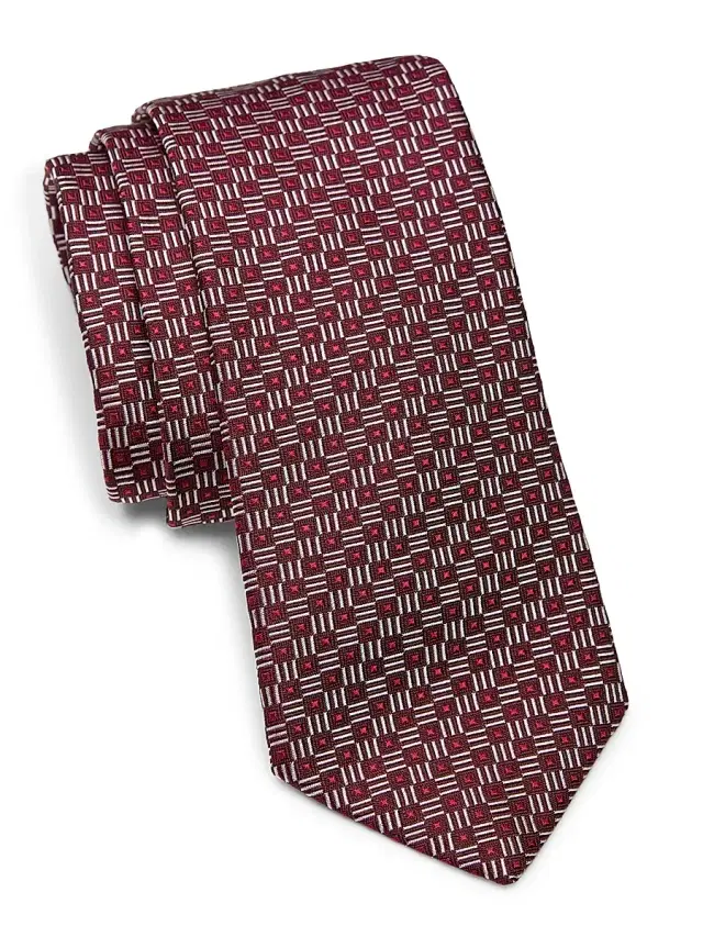Emporio Armani Men's Geometric Silk Tie - Bordeaux