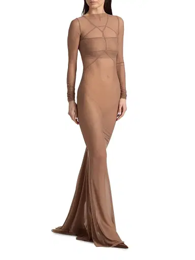 Rick Owens Women's Temple Collage Sheer Seamed Gown | Thumbnail 2 Rick Owens Women's Temple Collage Sheer Seamed Gown | Thumbnail 2