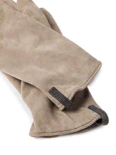 Brunello Cucinelli Women's Suede Gloves with Monili | Thumbnail 3 Brunello Cucinelli Women's Suede Gloves with Monili | Thumbnail 3
