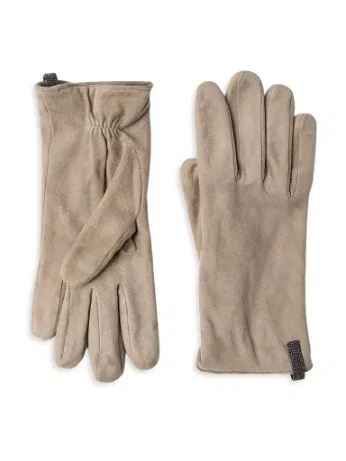Brunello Cucinelli Women's Suede Gloves with Monili | Thumbnail 1 Brunello Cucinelli Women's Suede Gloves with Monili | Thumbnail 1