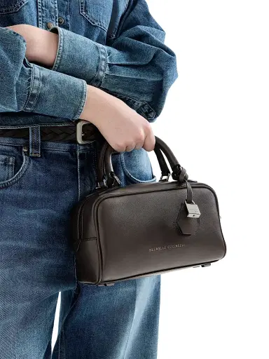 Brunello Cucinelli Women's Explorer Small Boston Top Handle Bag in Glossy Nappa Leather - Rust Brown | Thumbnail 2