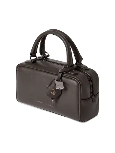 Brunello Cucinelli Women's Explorer Small Boston Top Handle Bag in Glossy Nappa Leather - Rust Brown | Thumbnail 4