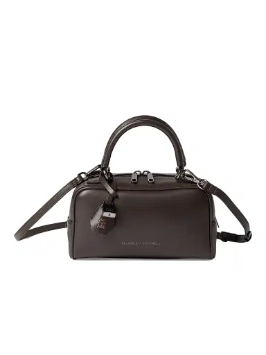 Brunello Cucinelli Women's Explorer Small Boston Top Handle Bag in Glossy Nappa Leather - Rust Brown | Thumbnail 1