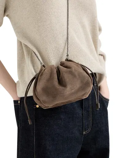 Brunello Cucinelli Women's Mellow Mini Bucket Bag in Suede with Precious Chain | Thumbnail 2 Brunello Cucinelli Women's Mellow Mini Bucket Bag in Suede with Precious Chain | Thumbnail 2