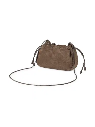 Brunello Cucinelli Women's Mellow Mini Bucket Bag in Suede with Precious Chain | Thumbnail 3 Brunello Cucinelli Women's Mellow Mini Bucket Bag in Suede with Precious Chain | Thumbnail 3