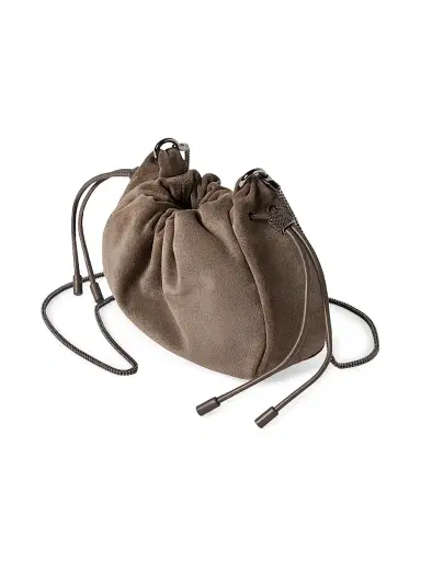 Brunello Cucinelli Women's Mellow Mini Bucket Bag in Suede with Precious Chain | Thumbnail 4 Brunello Cucinelli Women's Mellow Mini Bucket Bag in Suede with Precious Chain | Thumbnail 4