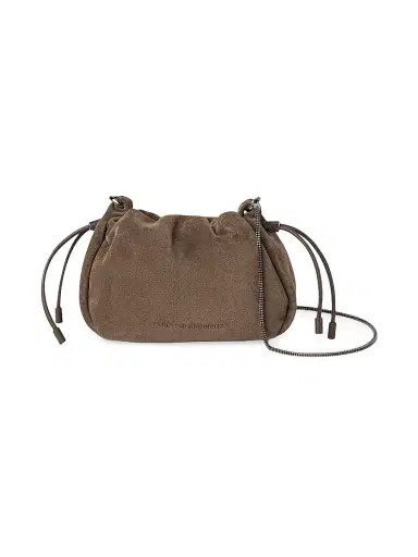 Brunello Cucinelli Women's Mellow Mini Bucket Bag in Suede with Precious Chain | Thumbnail 1 Brunello Cucinelli Women's Mellow Mini Bucket Bag in Suede with Precious Chain | Thumbnail 1