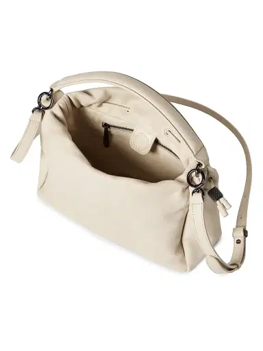 Brunello Cucinelli Women's Mellow Small Bucket Bag in Soft Leather with Monili | Thumbnail 5 Brunello Cucinelli Women's Mellow Small Bucket Bag in Soft Leather with Monili | Thumbnail 5