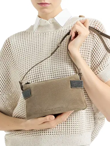 Brunello Cucinelli Women's Essence Mini Shoulder Bag in Suede with Precious Bands | Thumbnail 2 Brunello Cucinelli Women's Essence Mini Shoulder Bag in Suede with Precious Bands | Thumbnail 2
