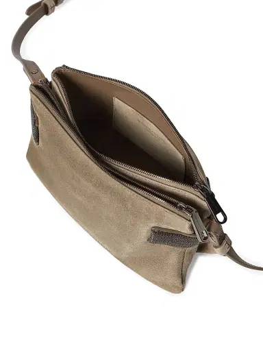 Brunello Cucinelli Women's Essence Mini Shoulder Bag in Suede with Precious Bands | Thumbnail 6 Brunello Cucinelli Women's Essence Mini Shoulder Bag in Suede with Precious Bands | Thumbnail 6