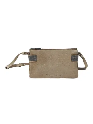 Brunello Cucinelli Women's Essence Mini Shoulder Bag in Suede with Precious Bands | Thumbnail 1 Brunello Cucinelli Women's Essence Mini Shoulder Bag in Suede with Precious Bands | Thumbnail 1