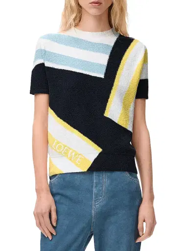 Loewe Women's Colorblock Striped Short-Sleeve Sweater - Blue Multi - Size Large | Thumbnail 3 Loewe Women's Colorblock Striped Short-Sleeve Sweater - Blue Multi - Size Large | Thumbnail 3