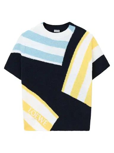 Loewe Women's Colorblock Striped Short-Sleeve Sweater - Blue Multi - Size Large | Thumbnail 1 Loewe Women's Colorblock Striped Short-Sleeve Sweater - Blue Multi - Size Large | Thumbnail 1