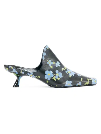 Loewe Women's Emily 45MM Floral Leather Mules - Black Blue - Size 9 | Thumbnail 1 Loewe Women's Emily 45MM Floral Leather Mules - Black Blue - Size 9 | Thumbnail 1
