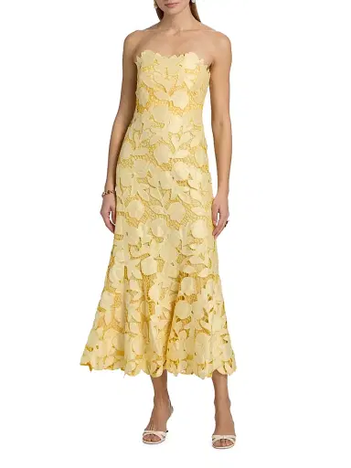 Simkhai Women's Valletta Strapless Midi-Dress - Buttercream Multi - Size 0 | Thumbnail 3