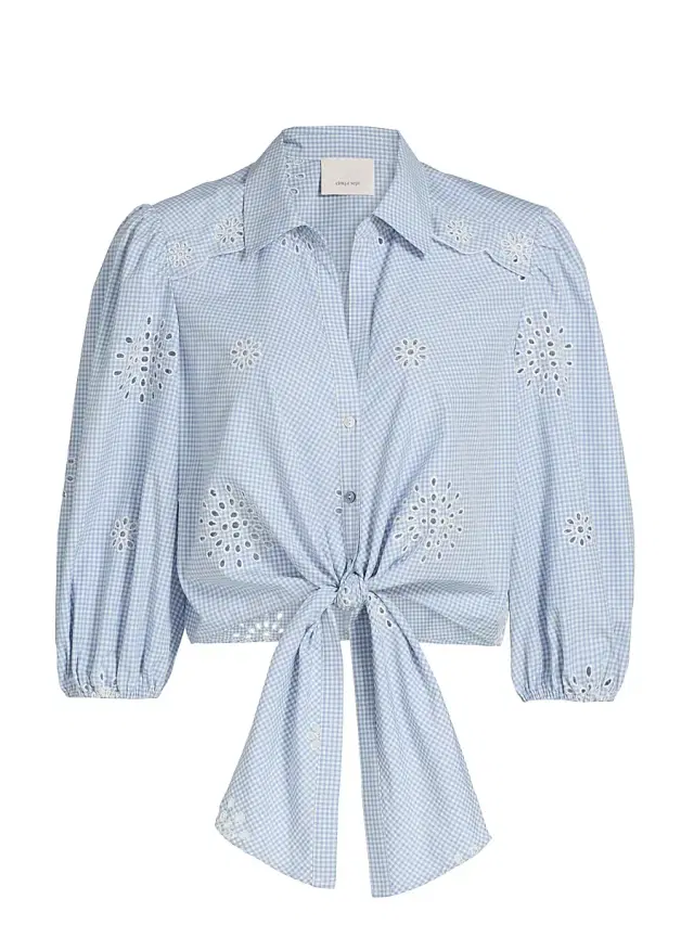 Cinq à Sept Women's Marianna Gingham Eyelet Crop Shirt - Lilac Opal