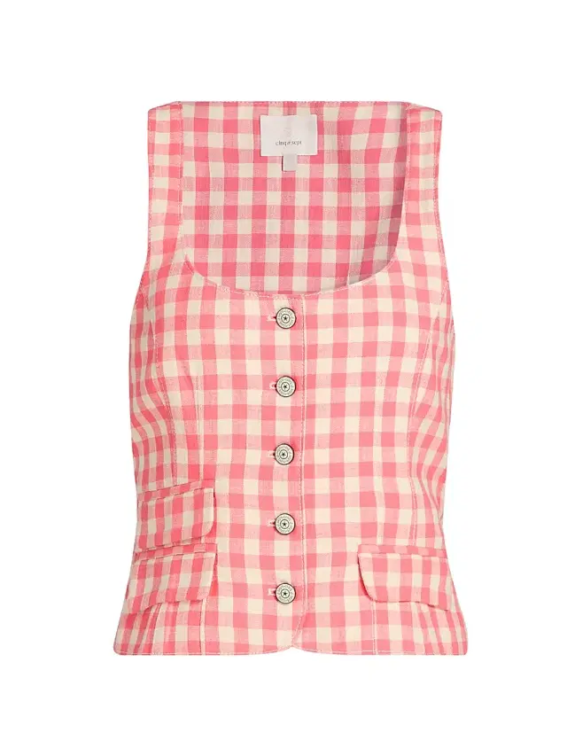 Cinq à Sept Women's Lovina Gingham Cotton Sleeveless Top - Sunset Blush