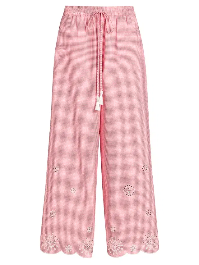Cinq à Sept Women's Alba Eyelet Embroidered Gingham Cotton-Blend Pants - Sunset Blush