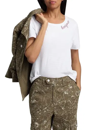 Cinq à Sept Women's Rhinestone Bonjour T-Shirt | Thumbnail 3