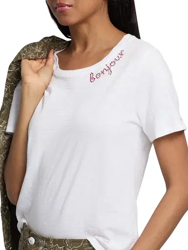 Cinq à Sept Women's Rhinestone Bonjour T-Shirt | Thumbnail 6
