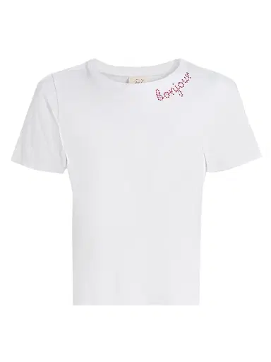 Cinq à Sept Women's Rhinestone Bonjour T-Shirt | Thumbnail 1