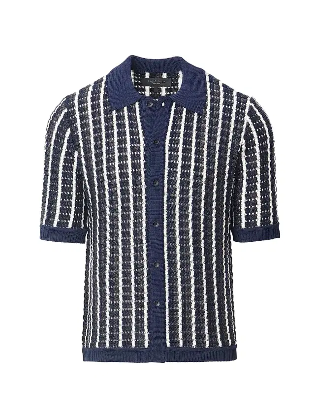 rag & bone Men's Dalton Crotchet Cotton Shirt - Navy Multi