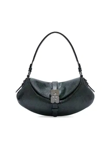Ganni Women's Kat Snakeskin-Embossed Shoulder Bag - Garden Topiary | Thumbnail 1