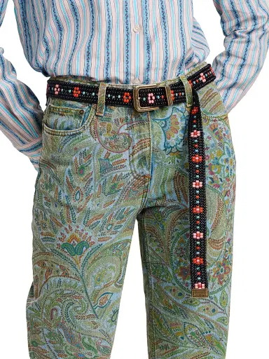 Etro Women's Floral Beaded Embroidered Belt - Multicolor Blue Base | Thumbnail 3 Etro Women's Floral Beaded Embroidered Belt - Multicolor Blue Base | Thumbnail 3