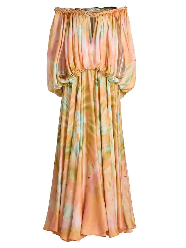 Zimmermann Women's Luna Twist Billow Off-The-Shoulder Gown - Coral Tie Dye