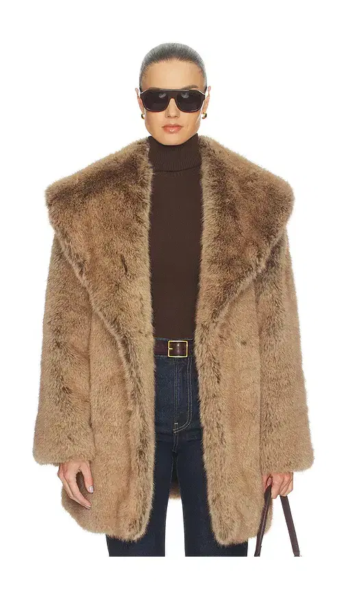 WeWoreWhat Shawl Collar Faux Fur Coat