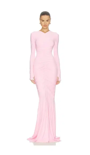 Norma Kamali Long Sleeve V Neck Shirred Front Fishtail Gown | Thumbnail 1