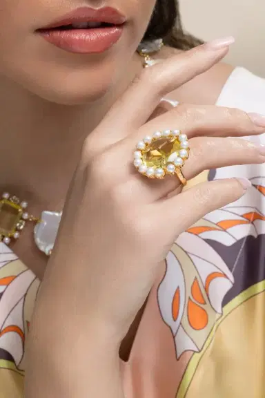 BOUNKIT JEWELRY Lemon Quartz Pearl Aurea Ring | Thumbnail 2 BOUNKIT JEWELRY Lemon Quartz Pearl Aurea Ring | Thumbnail 2