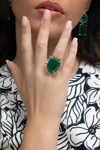 BOUNKIT JEWELRY Onyx Amethyst Green Oval Ring | Thumbnail 3 BOUNKIT JEWELRY Onyx Amethyst Green Oval Ring | Thumbnail 3