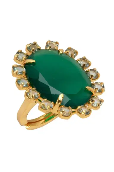 BOUNKIT JEWELRY Onyx Amethyst Green Oval Ring | Thumbnail 1 BOUNKIT JEWELRY Onyx Amethyst Green Oval Ring | Thumbnail 1