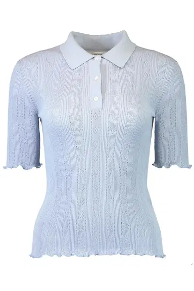 Victoria Beckham Short Sleeve Frill Polo Top | Thumbnail 1 Victoria Beckham Short Sleeve Frill Polo Top | Thumbnail 1