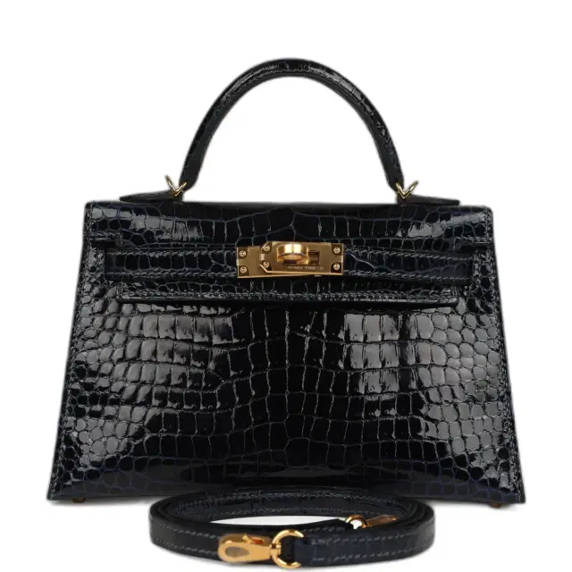 hermes Hermes Kelly Sellier 20 Bleu Marine Shiny Porosus Crocodile Gold Hardware