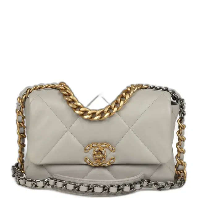 Chanel Pre-owned Chanel Medium 19 Flap Bag Grey Shiny Lambskin Mixed Metal Hardware